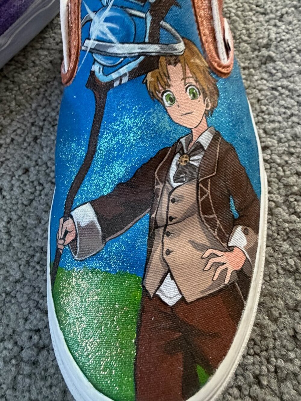 Custom Hand-Painted Vans Slip-On Wide Shoes - Mushoku Tensei Rudeus Anime Men 11 - Picture 10 of 13